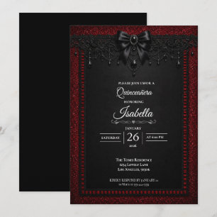 Convites Quinceañera brilho vermelho gótico
