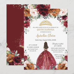 Convites Quinceañera Burgundy Blush Rust Princesa Floral