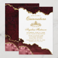 Quinceanera Burgundy Dourada Coroa Marble