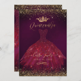 Convites Quinceanera Burgundy Dourada Coroa Princesa