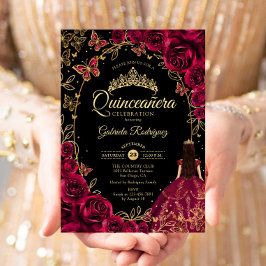 Convites Quinceanera Burgundy Dourado