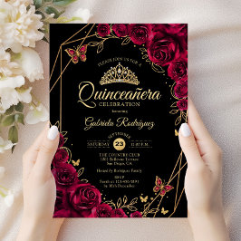 Convites Quinceanera Burgundy Dourado