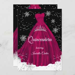 Convites Quinceanera Burgundy Floco de neve Prateado