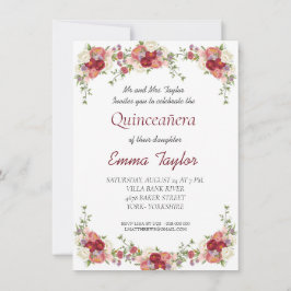 Convites Quinceañera Burgundy Peony Floral Birthday