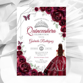Convites Quinceanera Burgundy Vestido Floral