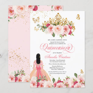 Convites Quinceañera Butterfly Blush Pink Watercolor Flora