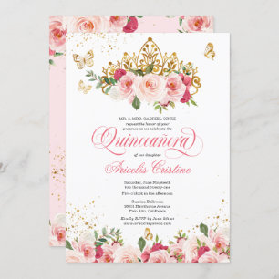Convites Quinceañera Butterfly & Blush Pink Watercolor Rosa