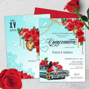 Convites Quinceanera Cardíaca Sagrada Chola Chicana