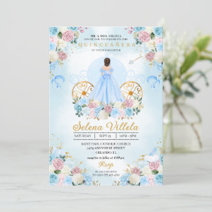 Convites Quinceañera, Carruagem de Cinderela Azul e Rosa
