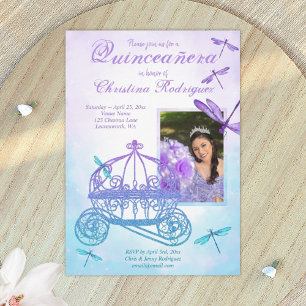 Convites Quinceañera Carruagem Roxo e Turquesa