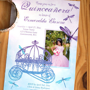 Convites Quinceañera Carruagem Roxo e Turquesa