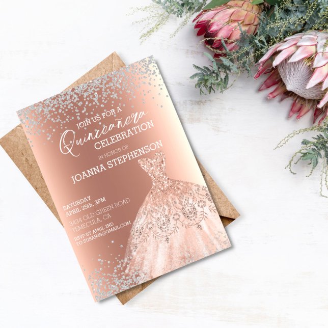 Convites Quinceanera Celebration Party Dress Diamantes (Criador carregado)