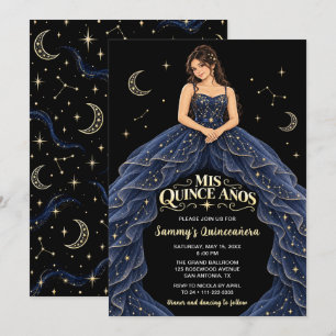 Convites Quinceañera Celestial Azul Meia-Noite