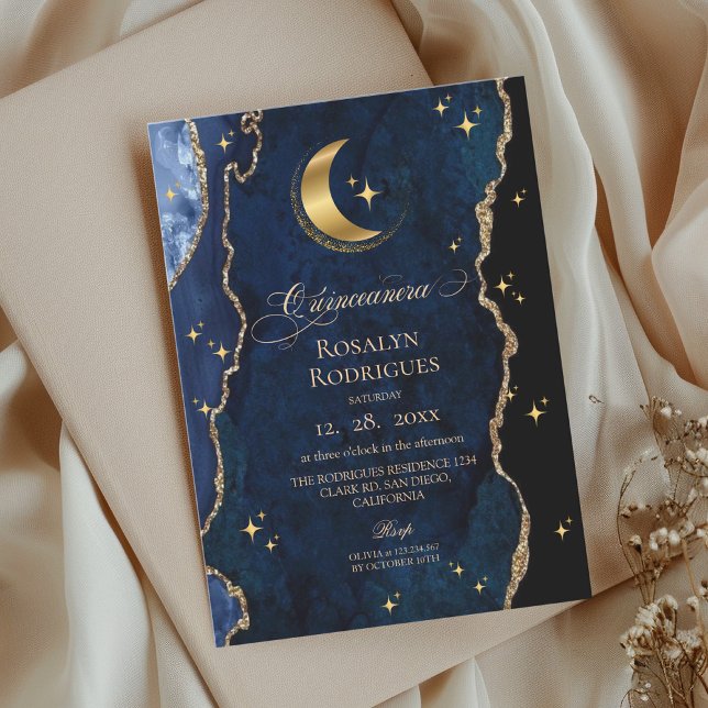 Convites Quinceanera Celestial Estrelas da Meia-Noite Lua (Criador carregado)