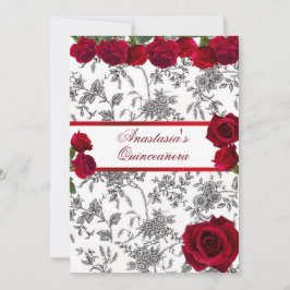 Convites Quinceanera Cetim Vermelho Rosas Vermelhas Preto B