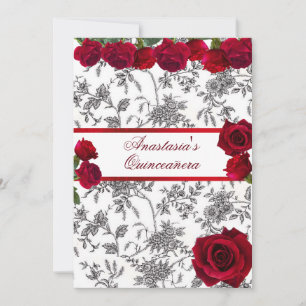 Convites Quinceanera Cetim Vermelho Rosas Vermelhas Preto B