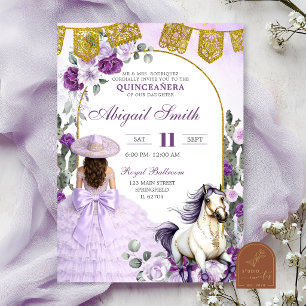 Convites Quinceanera Charra Mexicana Floral Roxa