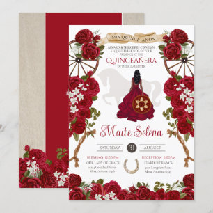 Convites Quinceanera Charro Elegante Rosa vermelha Ocidenta