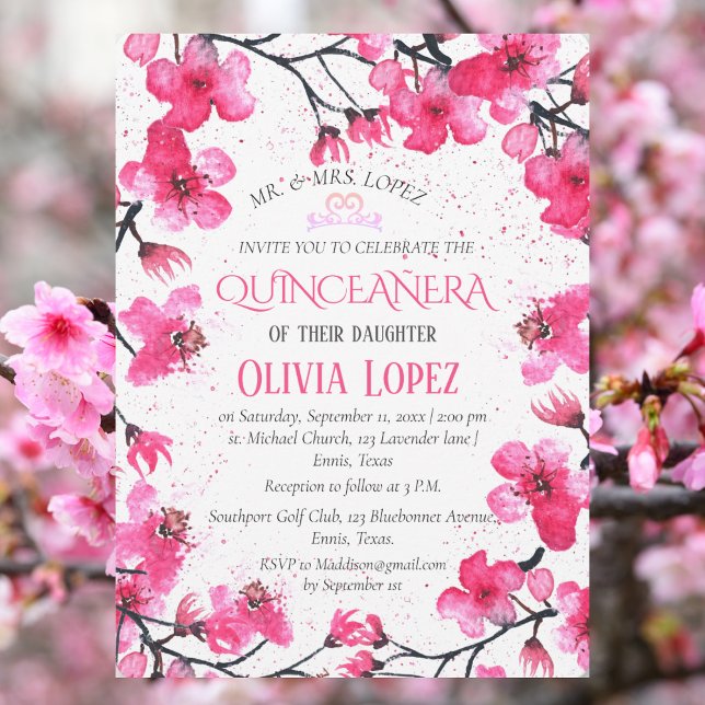 Convites Quinceañera Cherry Blossom Floral 15 Aniversário (Criador carregado)