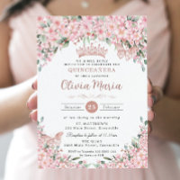 Quinceañera Cherry Blossomo Rosa Butterflies Doura