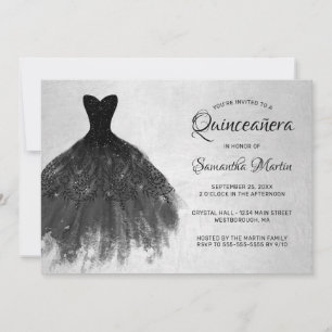 Convites Quinceanera Chic Black Vress no Invento do Partido