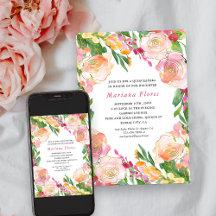 Quinceanera Chic Floral Enmarcado Rosa e Dourado