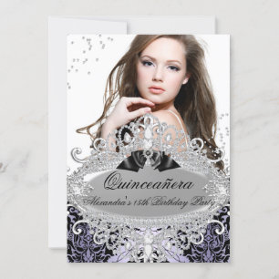 Convites Quinceanera Chic Roxo Damasko Diamante Jóia Foto