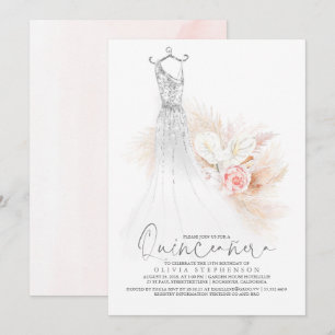 Convites Quinceañera Chic Silver Pampas Grass 15 Birthday