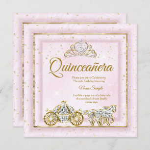Convites Quinceanera Cinderela Blush Carruagem Rosa 2