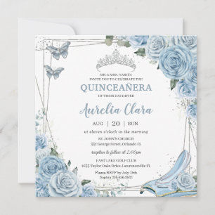 Convites Quinceañera Cinderela Princesa Baby Blue Floral