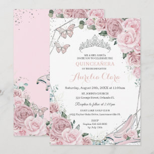 Convites Quinceañera Cinderela Princesa Poeira Rosa Floral