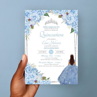 Convites Quinceanera Cinderela Princesa Rosa Azul Aniversár