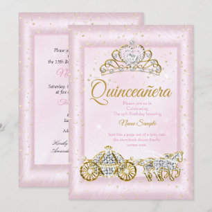 Convites Quinceanera Cinderela Rosa Bege Carruagem