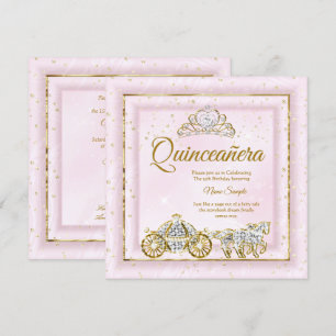 Convites Quinceanera Cinderela Rosa Carruagem 2