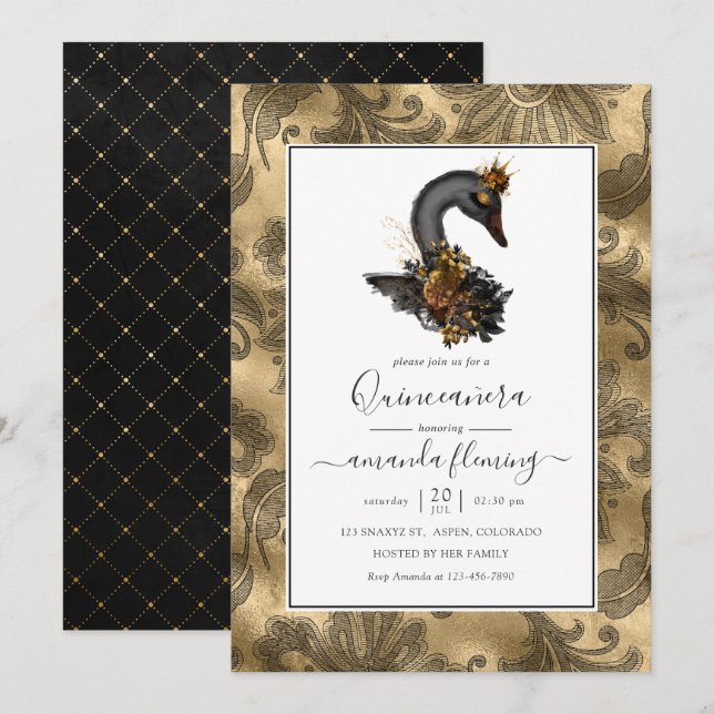 Convites Quinceañera Cisne Negro (Frente/Verso)