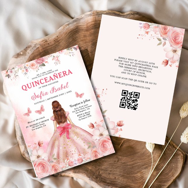 Convites Quinceañera Código QR Blush Rosa Rosa Rosa Rosa Ro (Criador carregado)