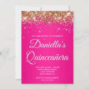 Convites Quinceañera, Colher Rosa Quente Dourado