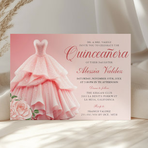 Convites Quinceanera, Coloração Rosa, Prata Floral