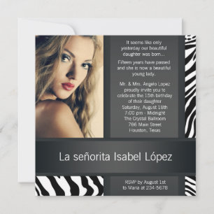 Convites Quinceanera com Foto Personalizada de Zebra