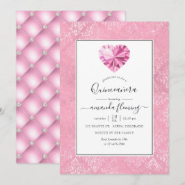 Convites Quinceañera com Pedra Preciosa Rosa