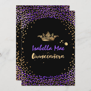Convites Quinceanera/Confetti/Neon Purple/Princess/Crown