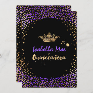 Convites Quinceanera/Confetti/Neon Purple/Princess/Crown