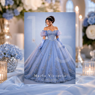 Convites Quinceañera Conto de Fadas Azul Claro Prata