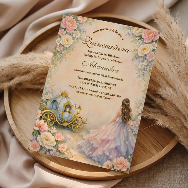 Convites Quinceañera Conto de Fadas Carruagem Encantada (Criador carregado)