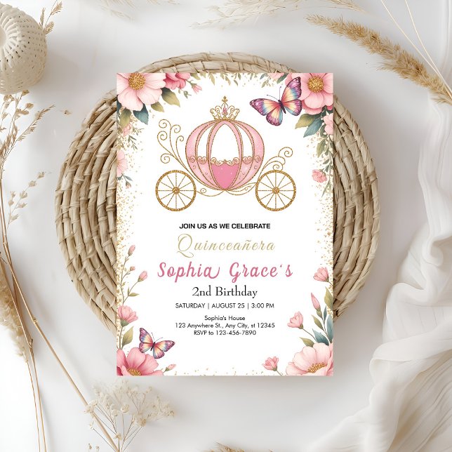 Convites Quinceañera Conto de Fadas Rosa (Criador carregado)