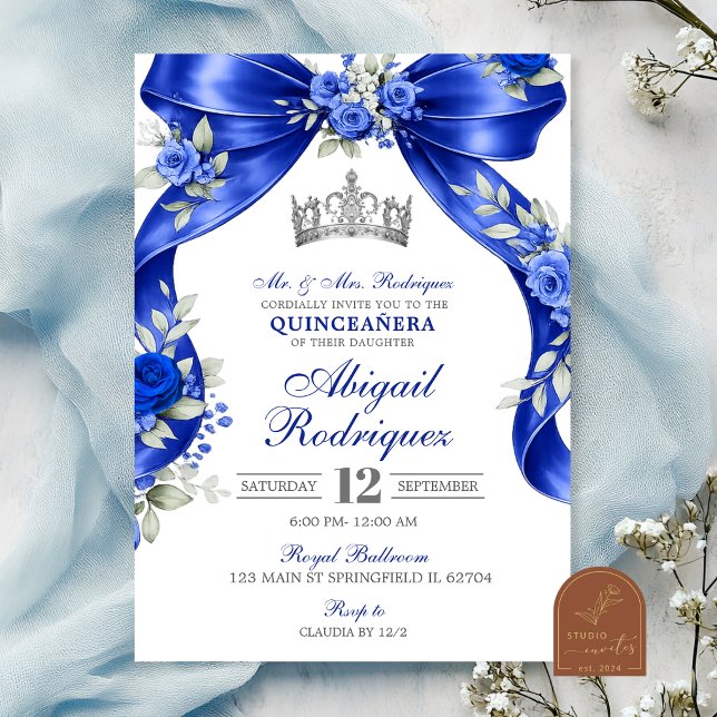 Convites Quinceanera Coquete Azul Marinho Prata (Criador carregado)
