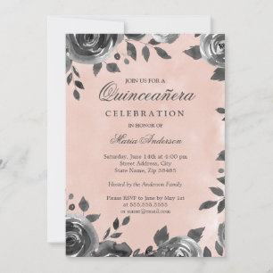 Convites Quinceanera, cor d'água, Blush e Cinza legante