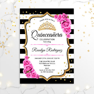 Convites Quinceanera - Cor-de-rosa branco preto