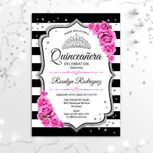 Convites Quinceanera - Cor-de-rosa branco preto