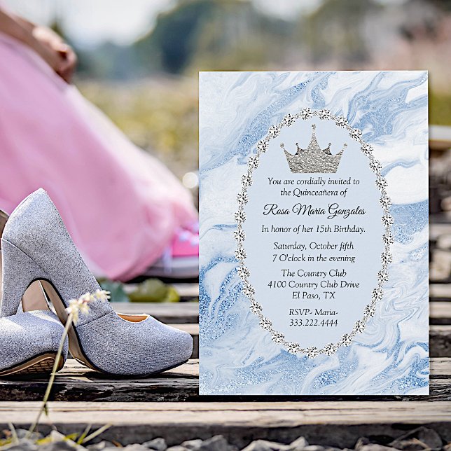 Convites Quinceañera, Coroa Azul e Diamantes (Criador carregado)